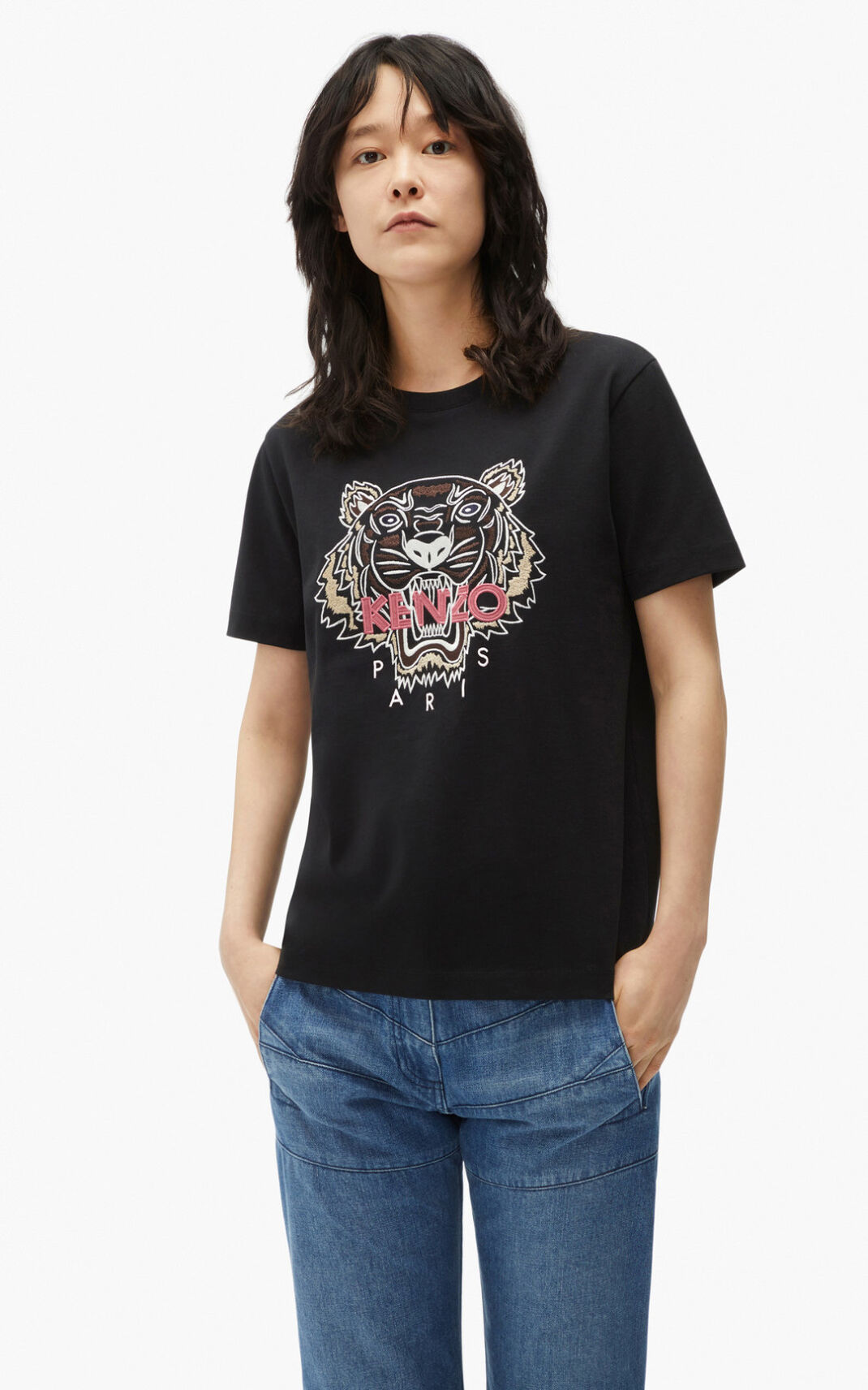 Kenzo Loose fitting Tiger T Shirt Black For Womens 2019CVTGM